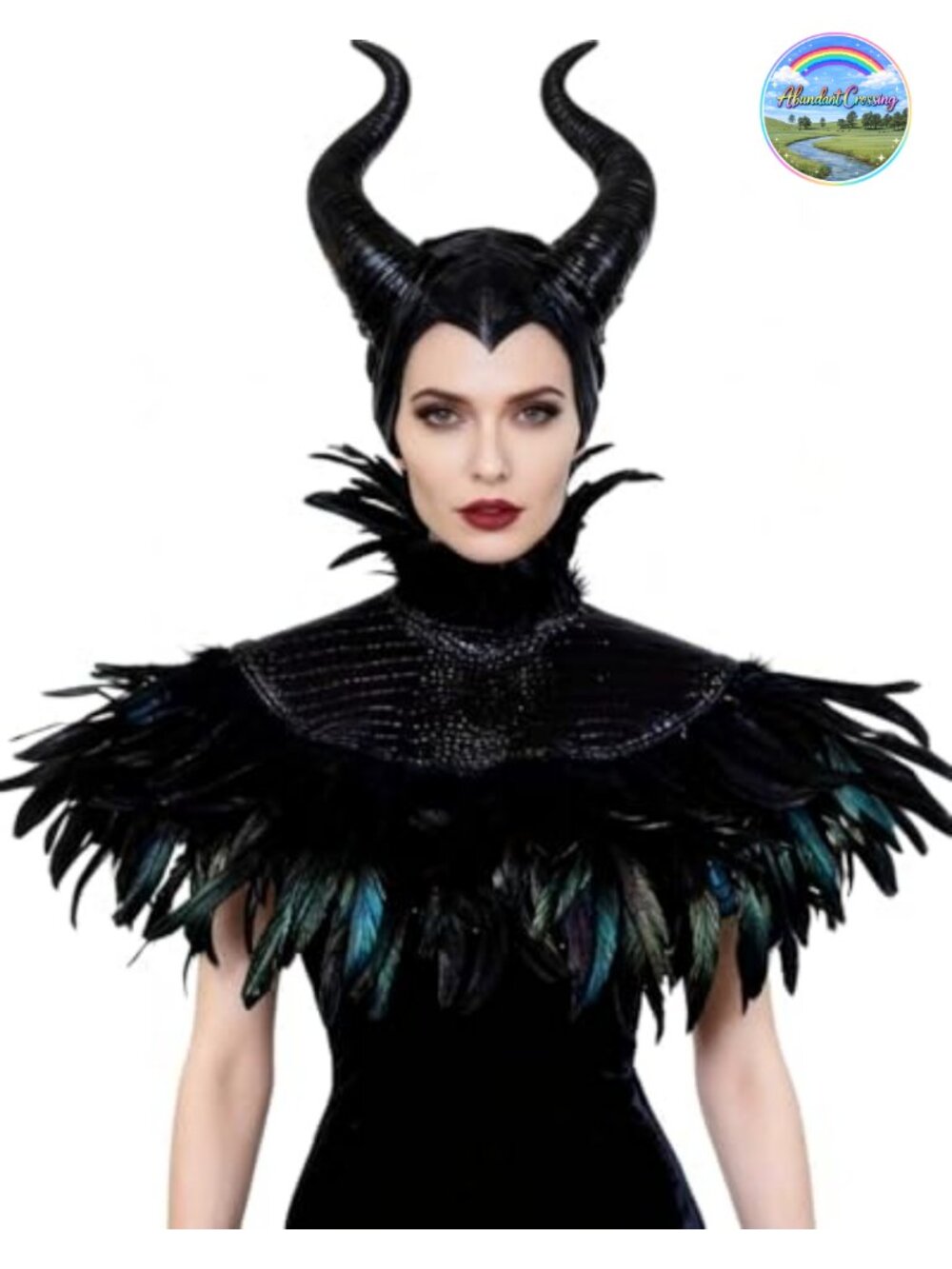 Gothic Feather Shawl with Demon Horns Halloween Cosplay Costume Set